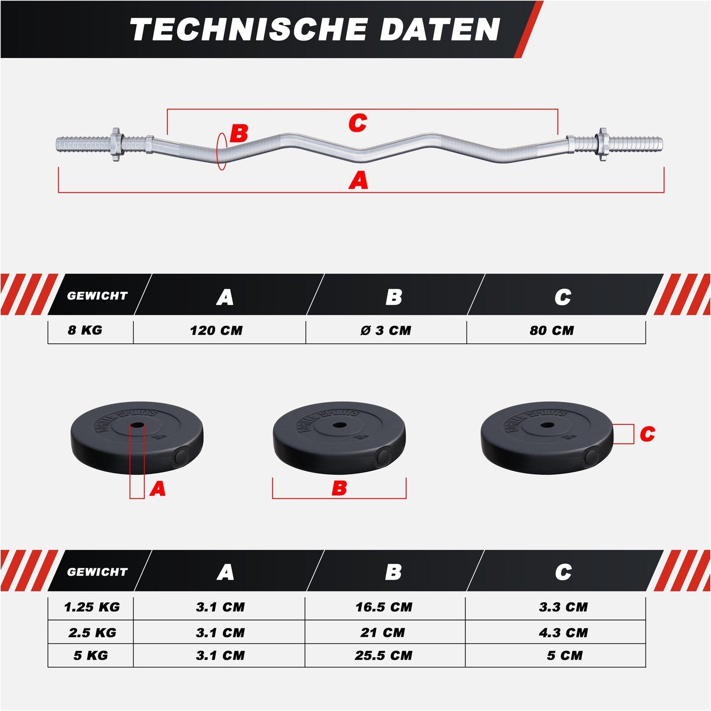 Squat Rack Hantelständer Set inkl. Curlset Kunststoff 35 kg